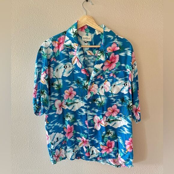 Bouvy Hawaiian Floral Button Down Shirt Size L - Picture 1 of 4
